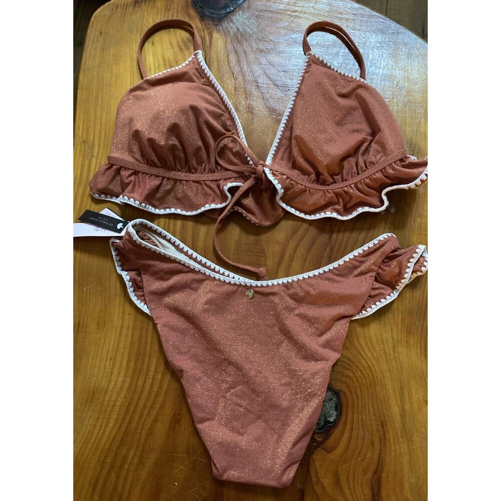 Victorias Secret Tan Shimmer Glitter Two Piece Swimsuit XXL Top M Bottom